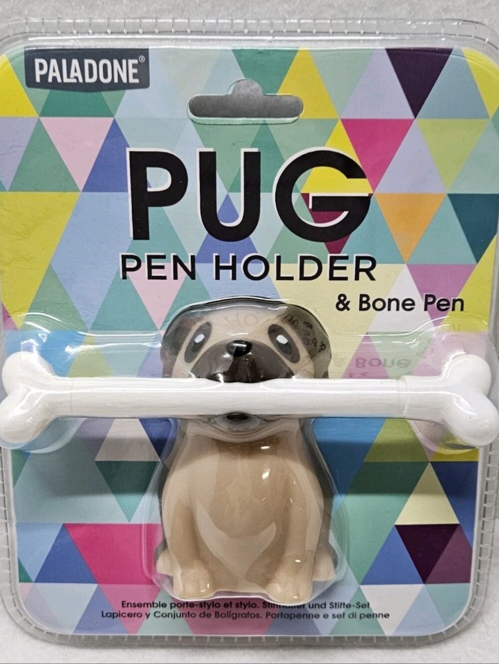 Paladone Pug Pen Holder with Bone Pen - Beige & White New